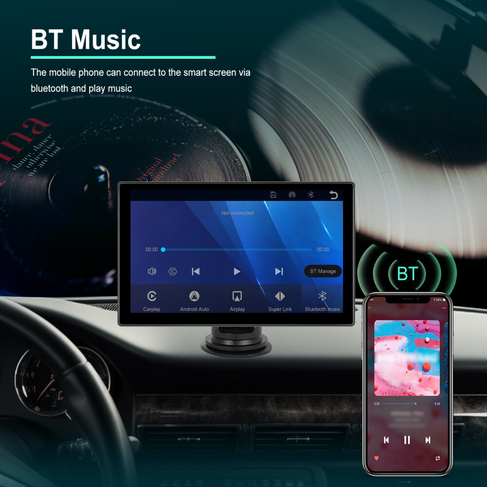 9in Touch Screen Wireless Apple Carplay Android Auto Portable Car Stereo Radio