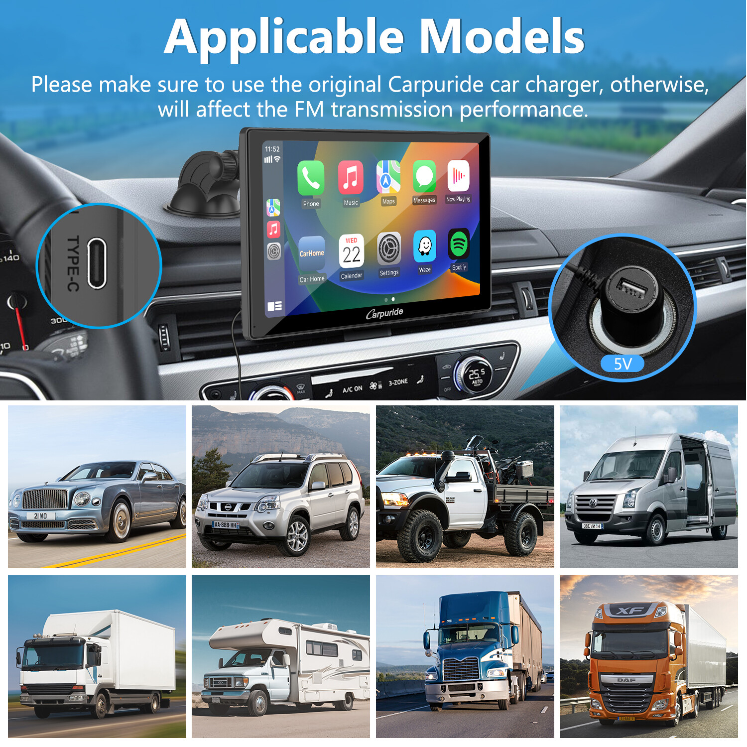 Carpuride 9″ Car Bluetooth Wireless Apple CarPlay Android Auto TouchScreen Radio