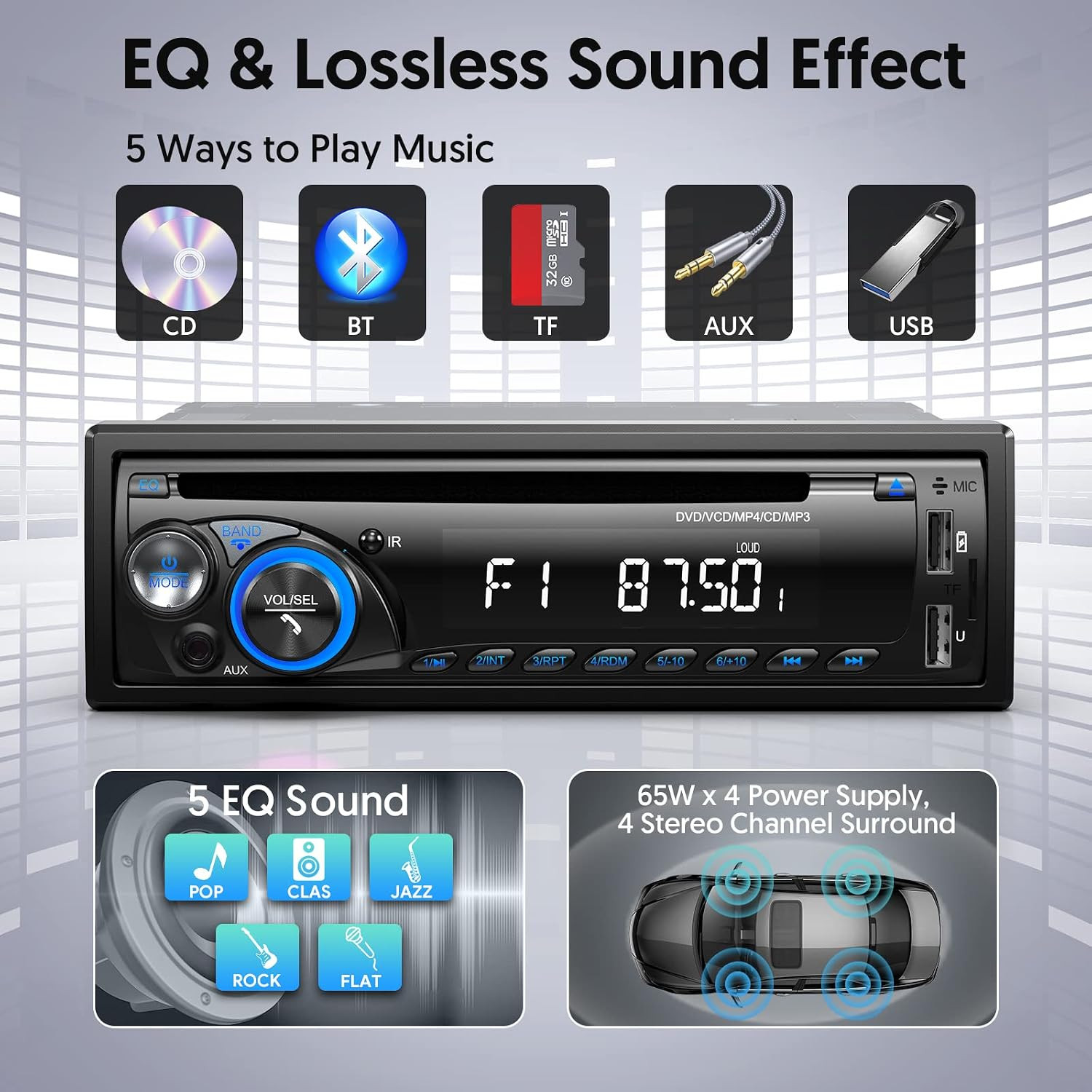 Car Radio Bluetooth with CD DVD Player, Single Din FM/AM Car Stereo with CD Pla