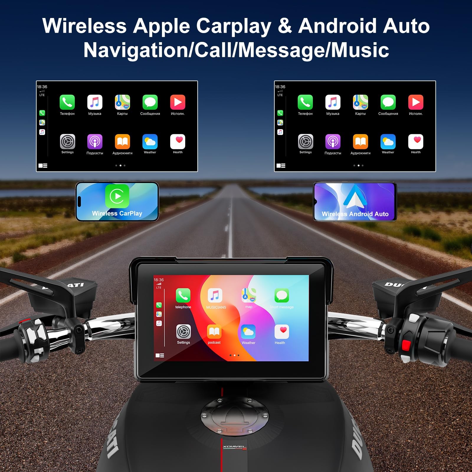 Motorcycle Carplay Screen for Apple carplay & Android Auto, 7″ Portable