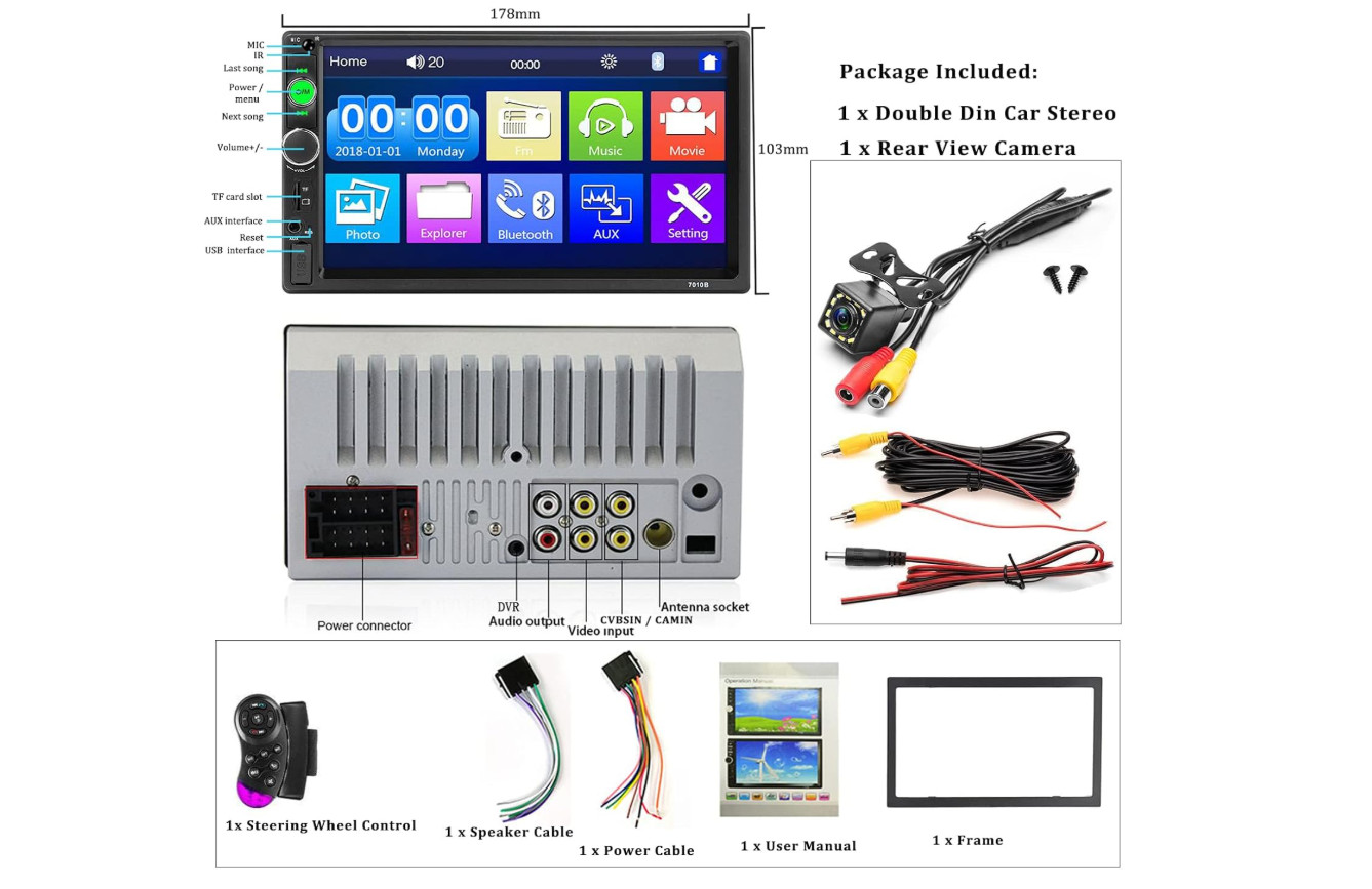 Radio Estereo De Pantalla Para Coche Carro Pantalla Tactil Doble Din Bluetooth 7