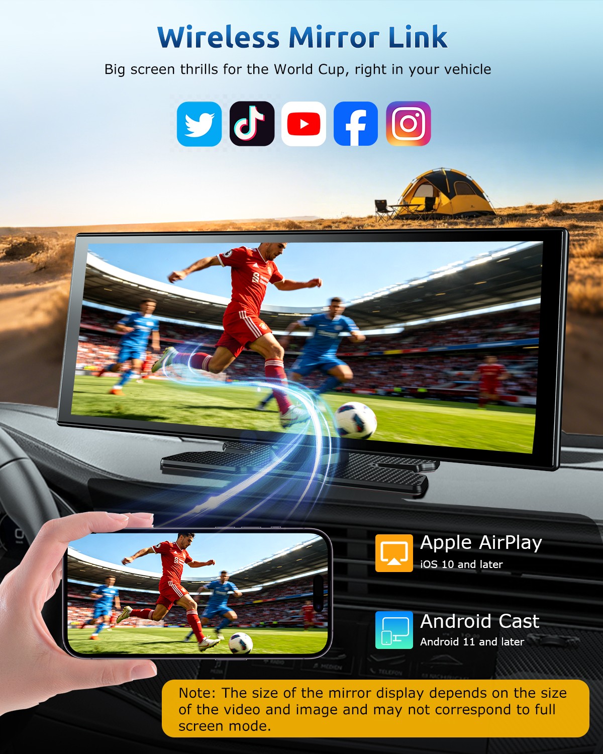 11.3inch 4K Portable Apple CarPlay Touch Screen for Car Android Auto Radio GPS