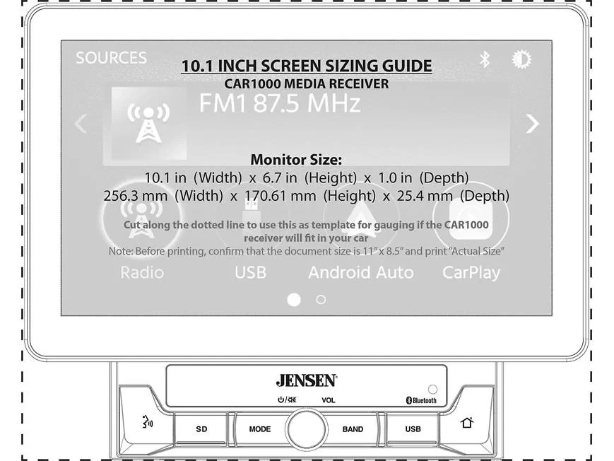 Jensen CAR1000 Digital multimedia receiver with 10.1″ touchscreen
