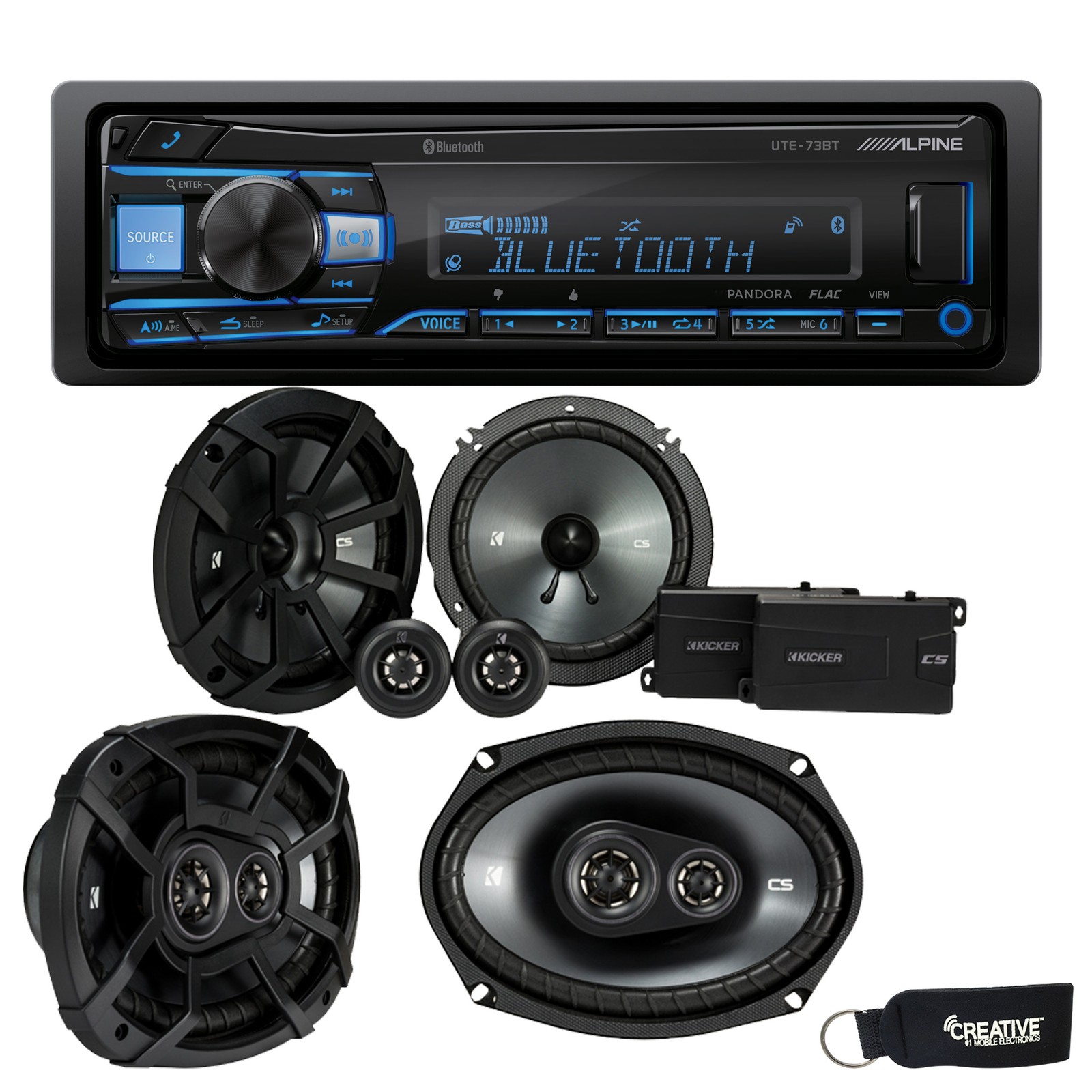 Alpine UTE-73BT BT Receiver No CD Kicker 43CSS654 6.5″ 43CSC6934 6×9″ Speakers