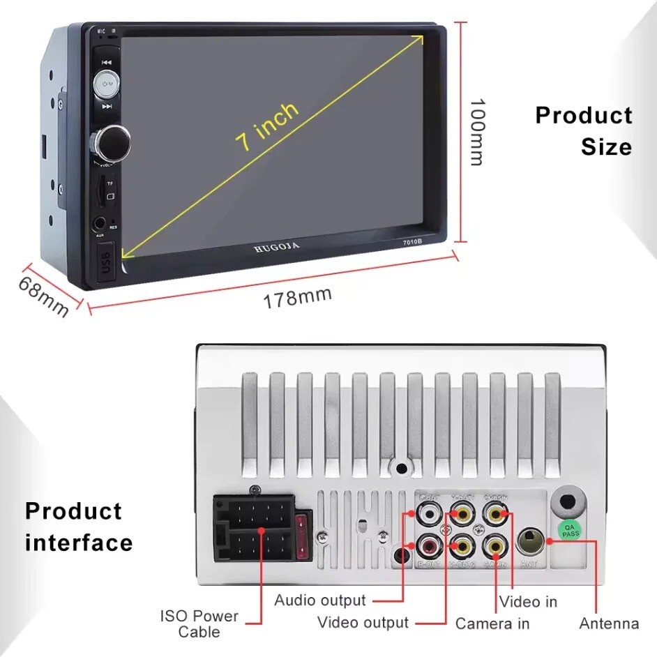 7″ Double 2 DIN Car MP5 Player Bluetooth Touch Screen Stereo Radio With Camera