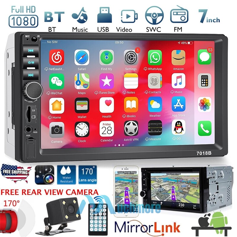 Double 2 Din 7″ IOS/Android 13 Car Stereo GPS Navi Radio Bluetooth CarPlay w/Cam