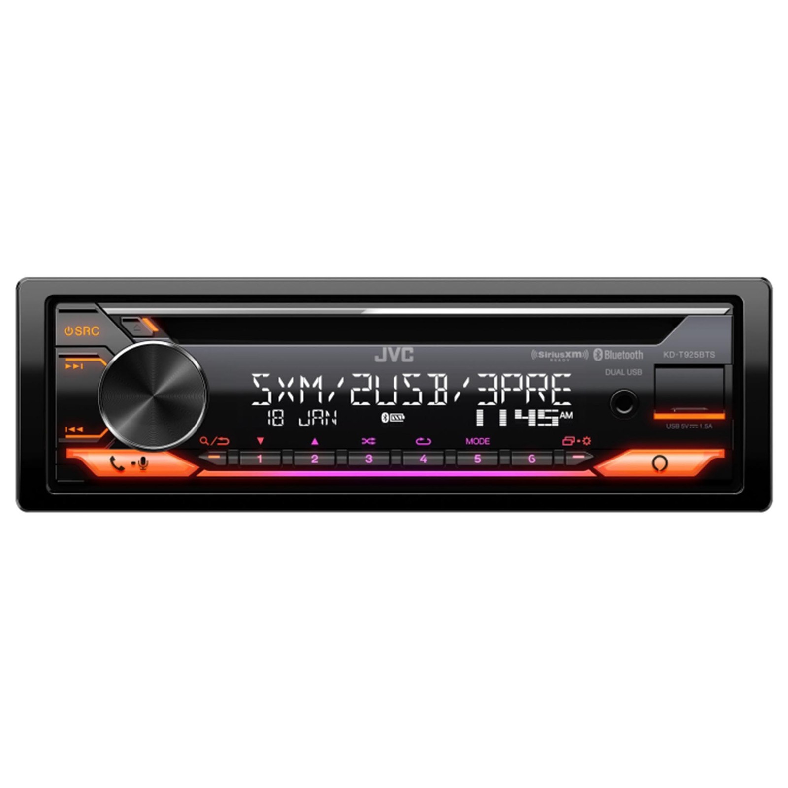 JVC KD-T925BTS CD Receiver w/ Bluetooth, Dual USB, SiriusXM, Alexa, 13-Band EQ