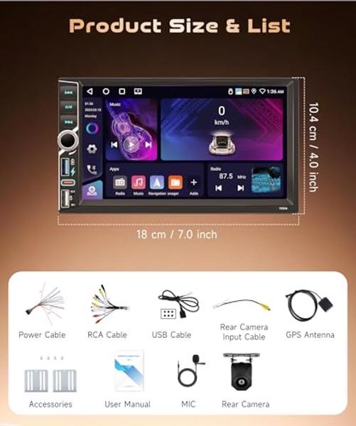 Android 4G+64G Double Din Car Stereo with Wireless 7 inch+Colorful Light
