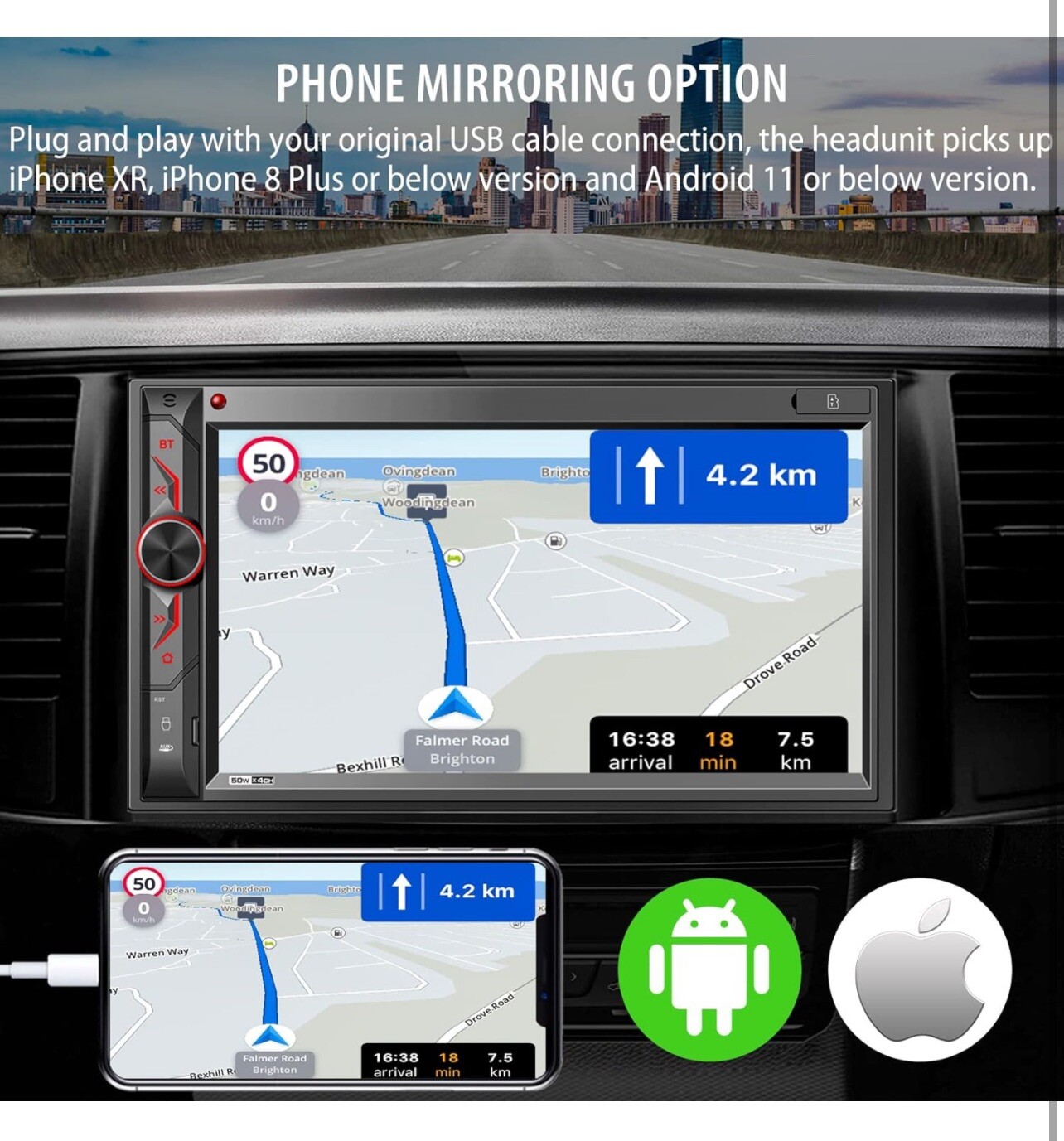 Double Din Car Stereo with Bluetooth: 7inch HD Car Multimedia Receiver MP5