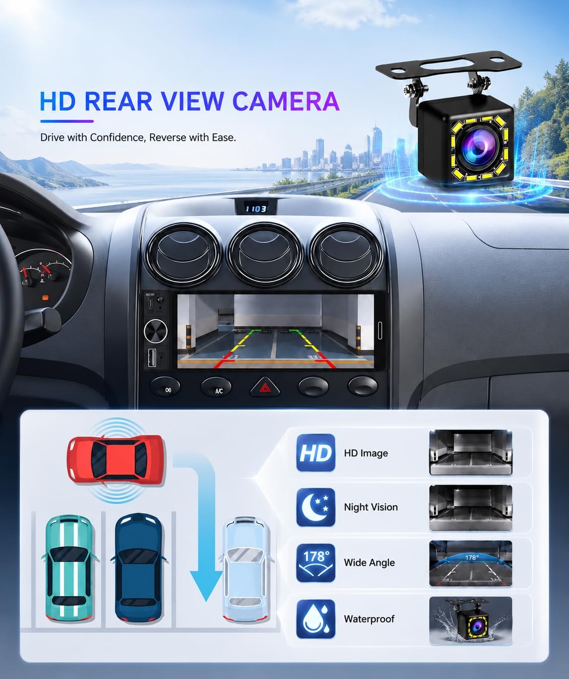 6.5″ Wireless Single Din Car Stereo with Apple CarPlay, 720×1280 HD in-Cell T…