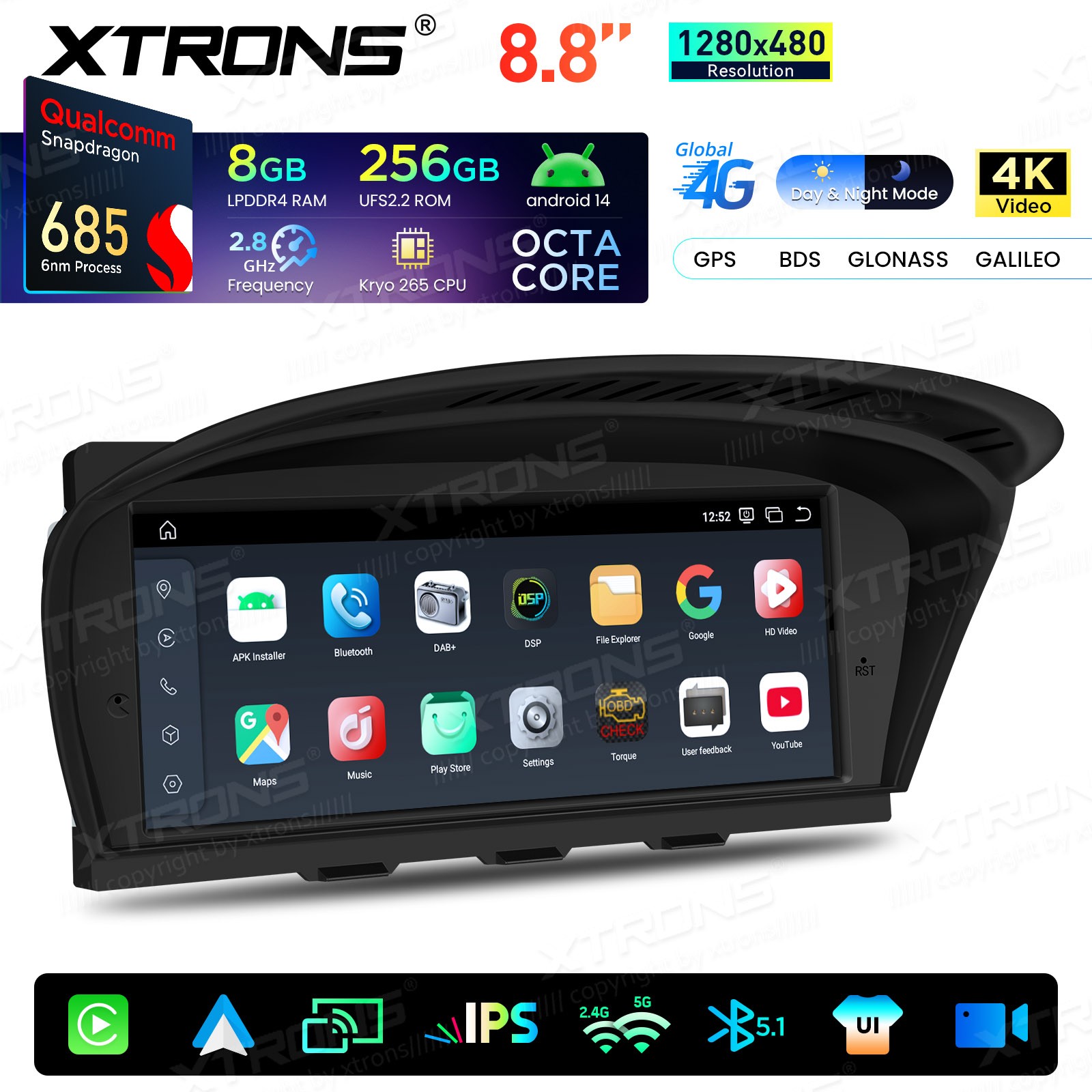 Android 14 8.8″ For BMW 3 5er E90 E60 CIC CarPlay Car Screen Upgrade GPS 8+256G