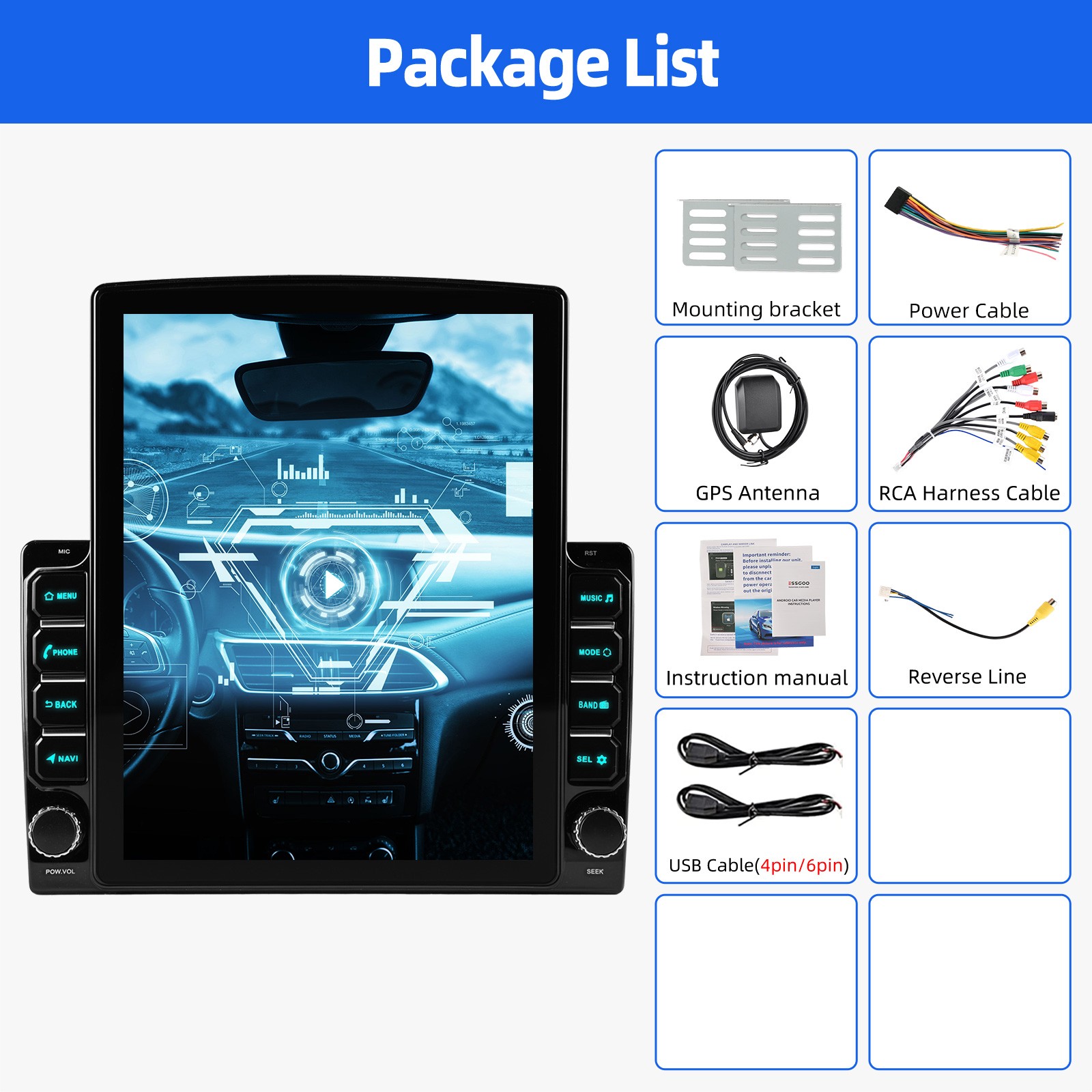 Android 15 Double Din 9.7″ Car Stereo Apple CarPlay Auto Radio GPS Navi WiFi FM
