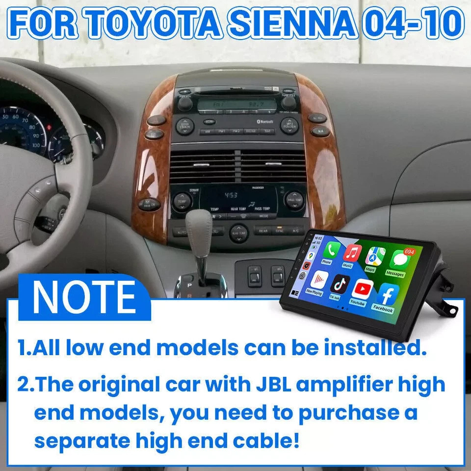 Apple Carplay Car Radio Stereo GPS WIFI For Toyota Sienna 2004-2010 Android 15.0
