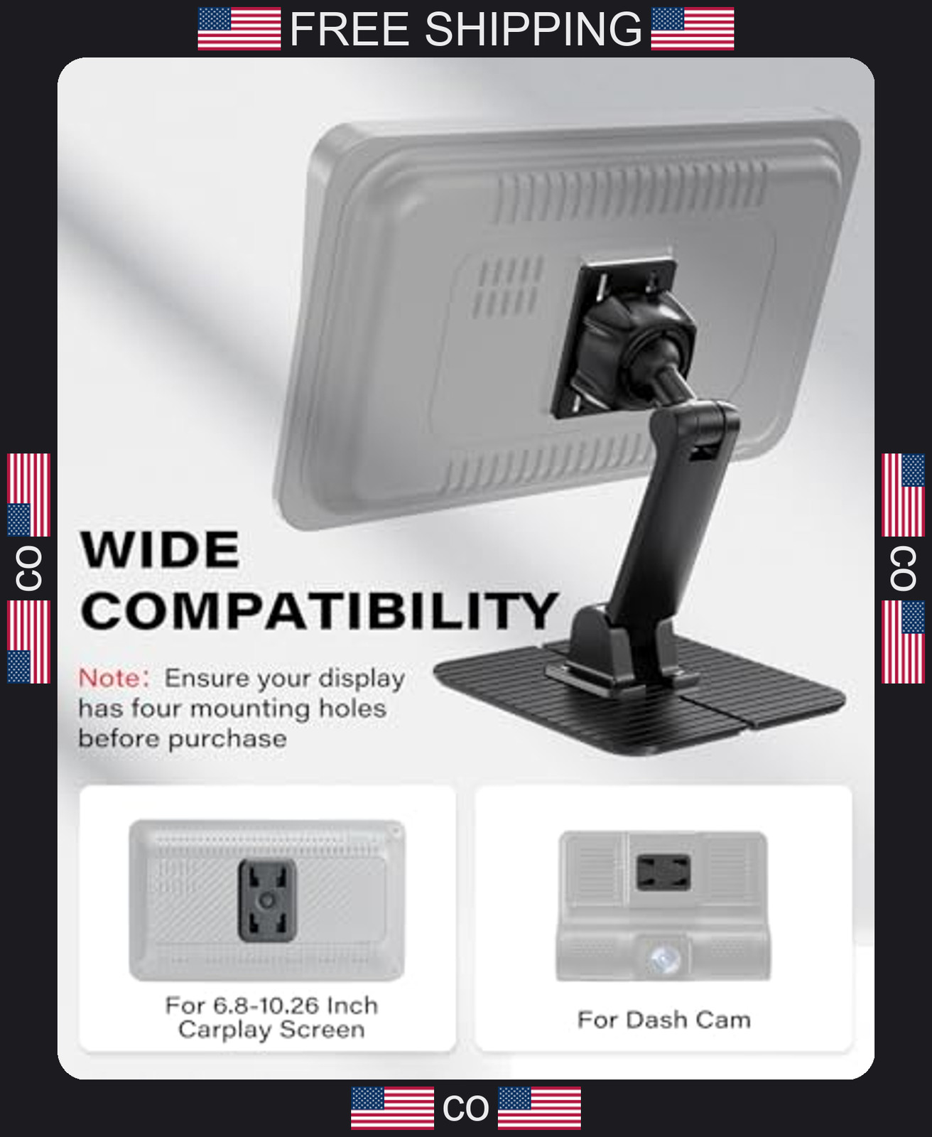 1Zero Adjustable CarPlay Dashboard Mount for 7-11 Inch Screens