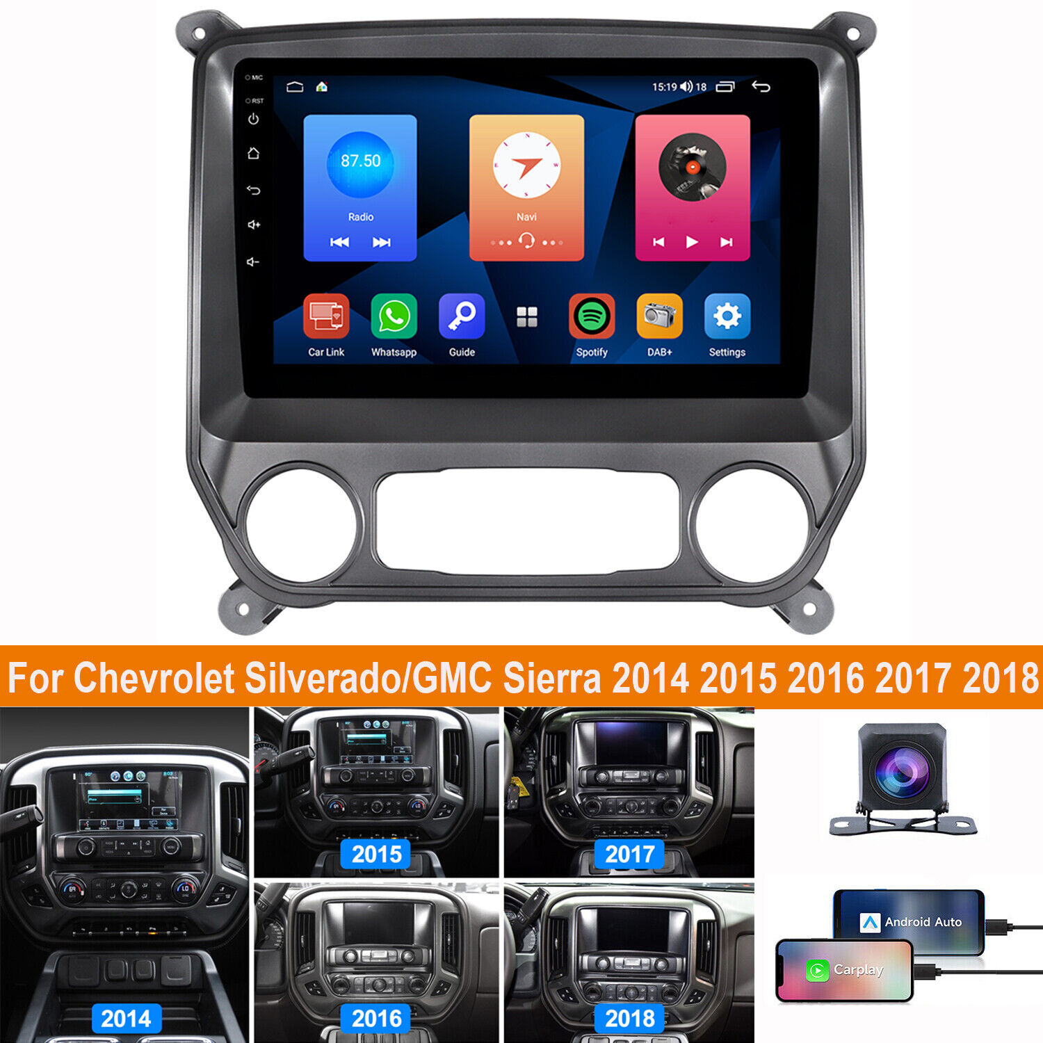 Android Car Stereo Radio CarPlay For Chevrolet Silverado GMC Sierra 2014-2018