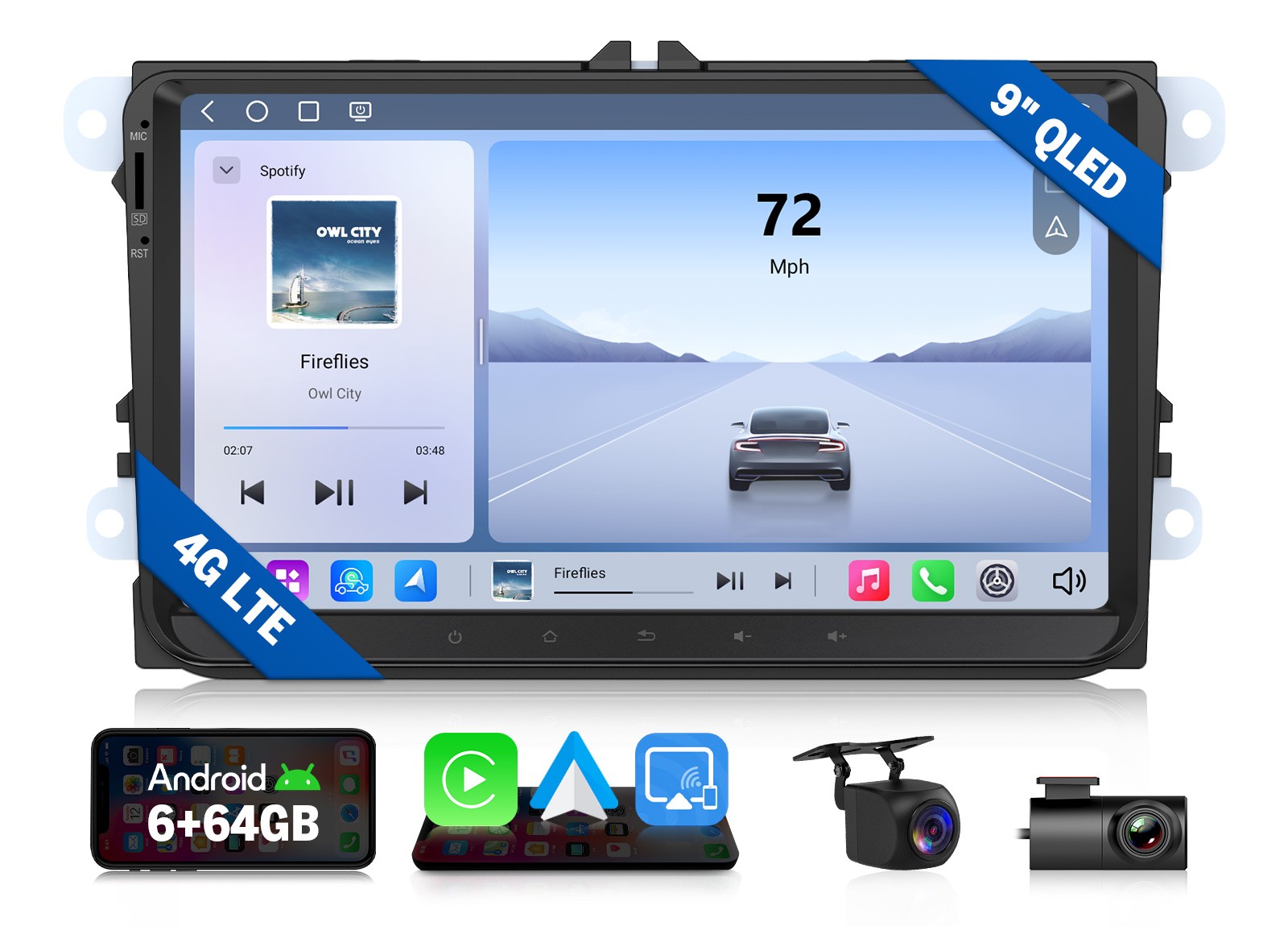 9″ QLED 6+64GB Android Auto for VW Golf MK6 2010-2013 Car Radio Wireless CarPlay