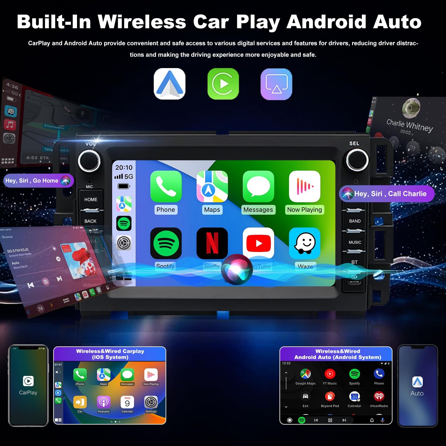 7″Touchscreen Wireless Carplay & Android Auto Stereo for Sierra Silverado