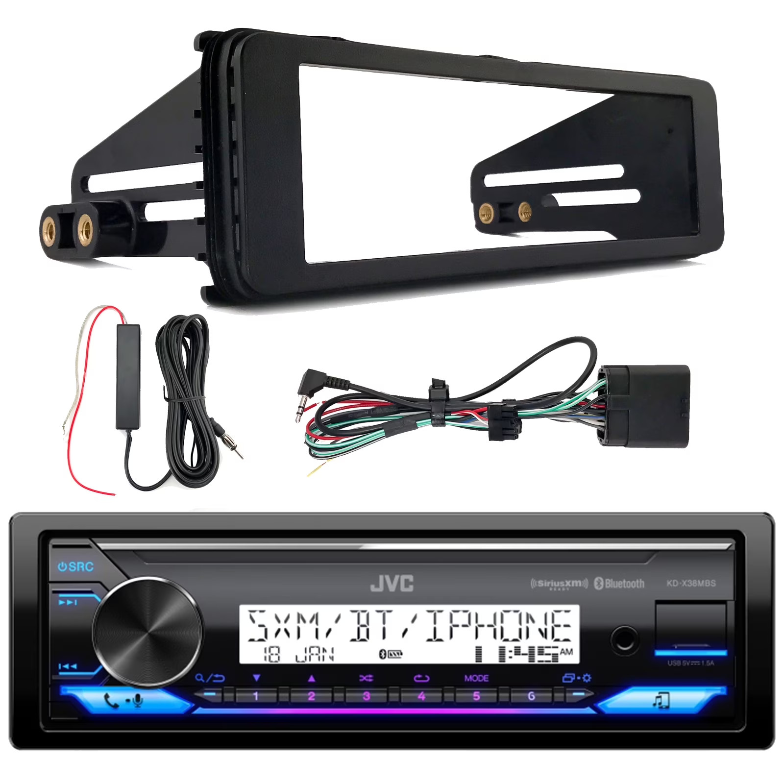 Bluetooth Marine Stereo Receiver with Harley Installation Kit & Antenna Booster