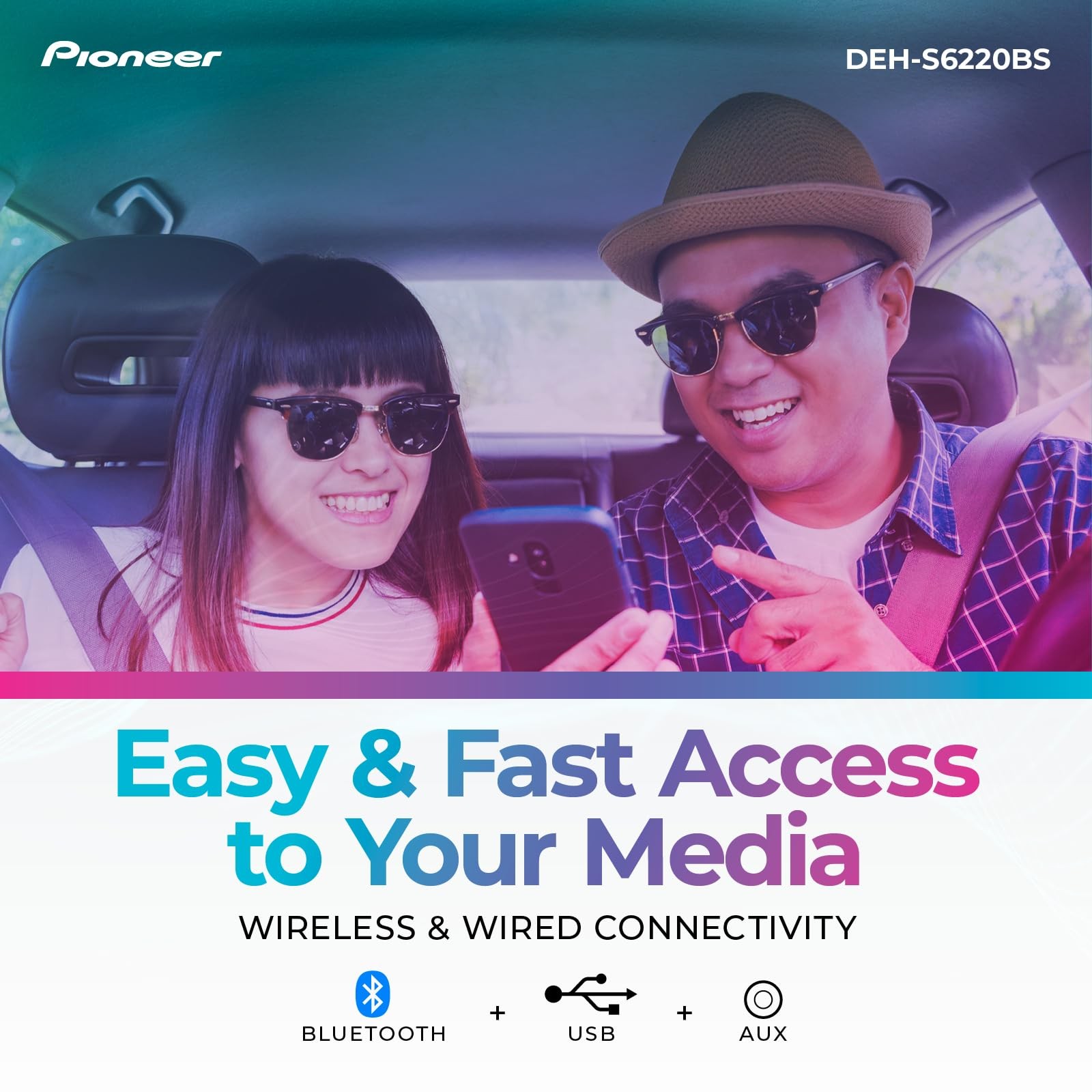 Pioneer DEH-S6220BS 1-Din CD Receiver – Bluetooth, SiriusXM, USB/AUX, Color C…