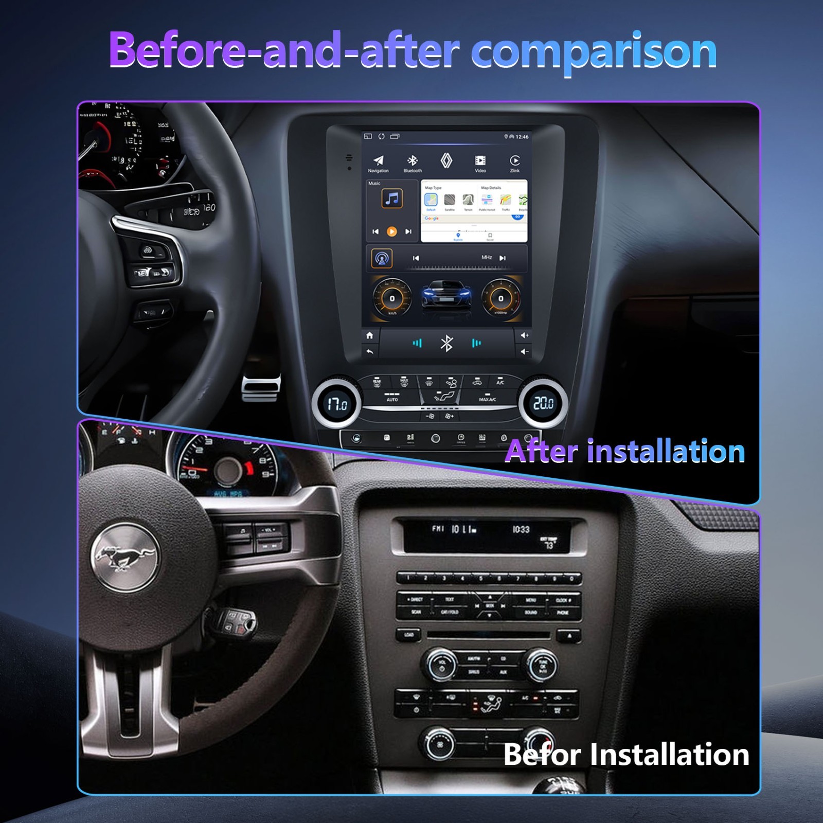 For 2010-2014 Ford Mustang Apple Carplay Car Radio Stereo Android 15 GPS WIFI BT