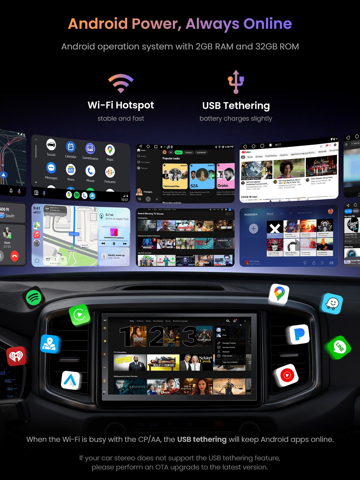 ATOTO F7 WE 7in Double 2Din Car Stereo Wireless CarPlay & Android Auto,Bluetooth