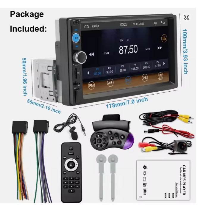 Touchscreen Car Stereo Radio W/ Handle Remote Control Camera For Apple/Android