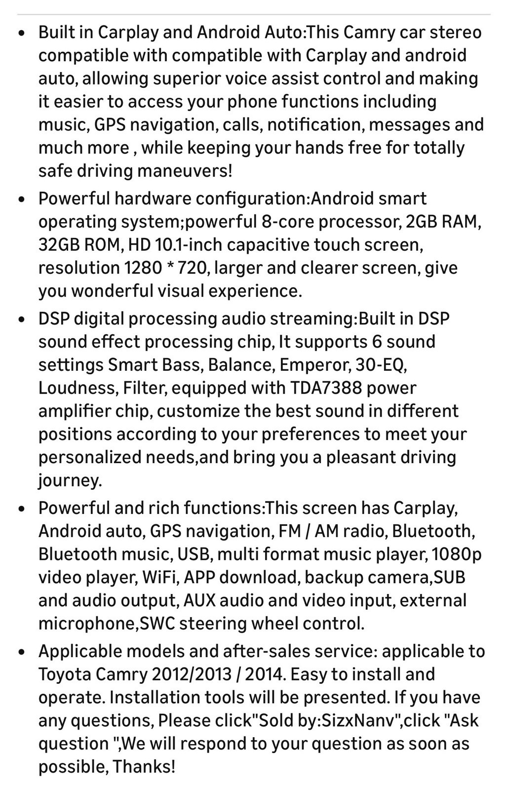 Roadanvi 10.2″ Car Stereo for Toyota Camry 2012-2014 Android Auto Carplay Radio