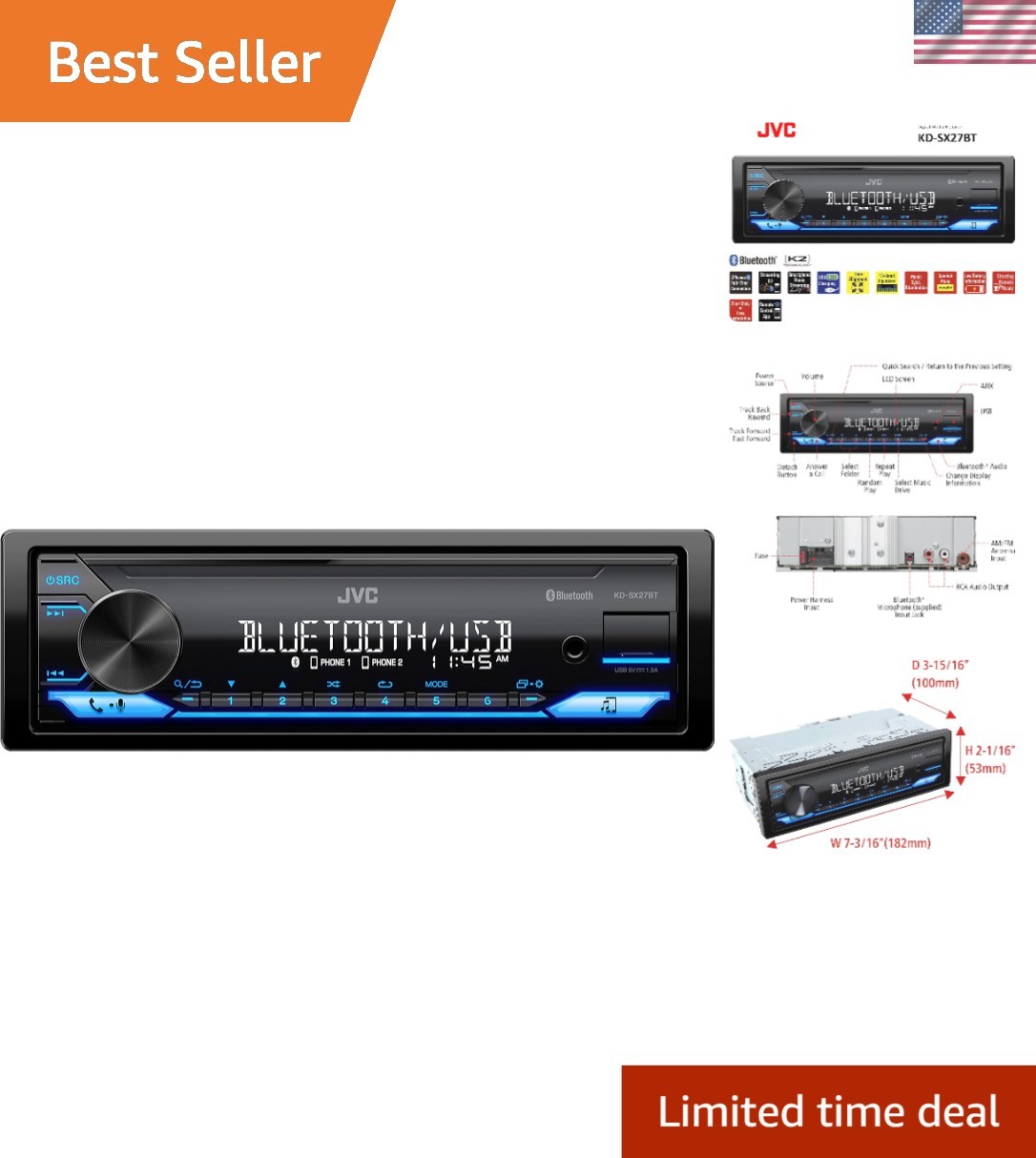 AM/FM Digital Media Receiver with Bluetooth & Hands-Free Calling – 1 DIN Style