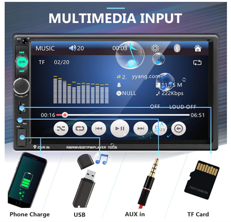 Podofo 7″ Double Din Car Stereo Radio MP5 Player Bluetooth Touchscreen w/Camera