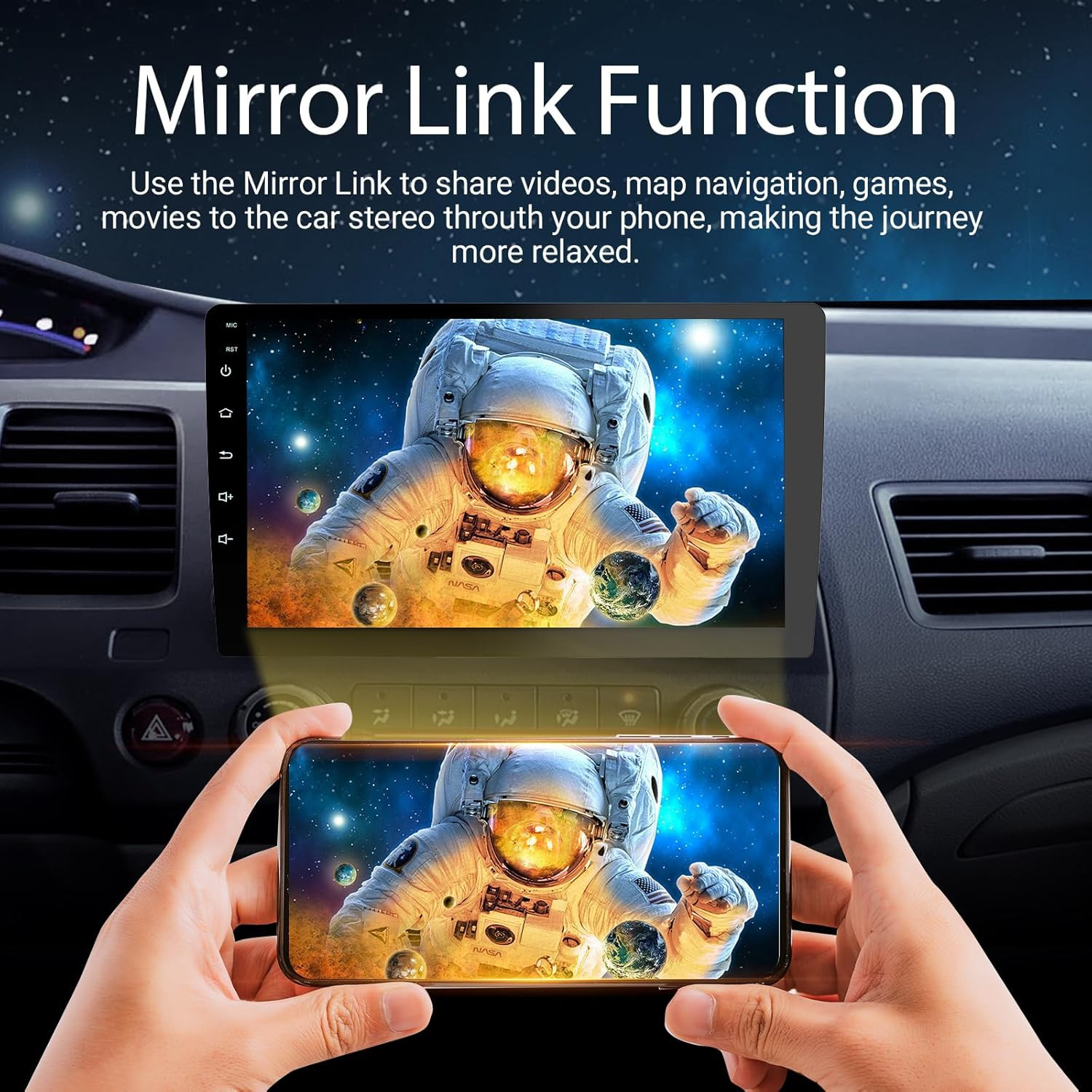 9″ Double Din Car Stereo – 2+64GB Wireless Apple Carplay & Android Auto, HD Touc
