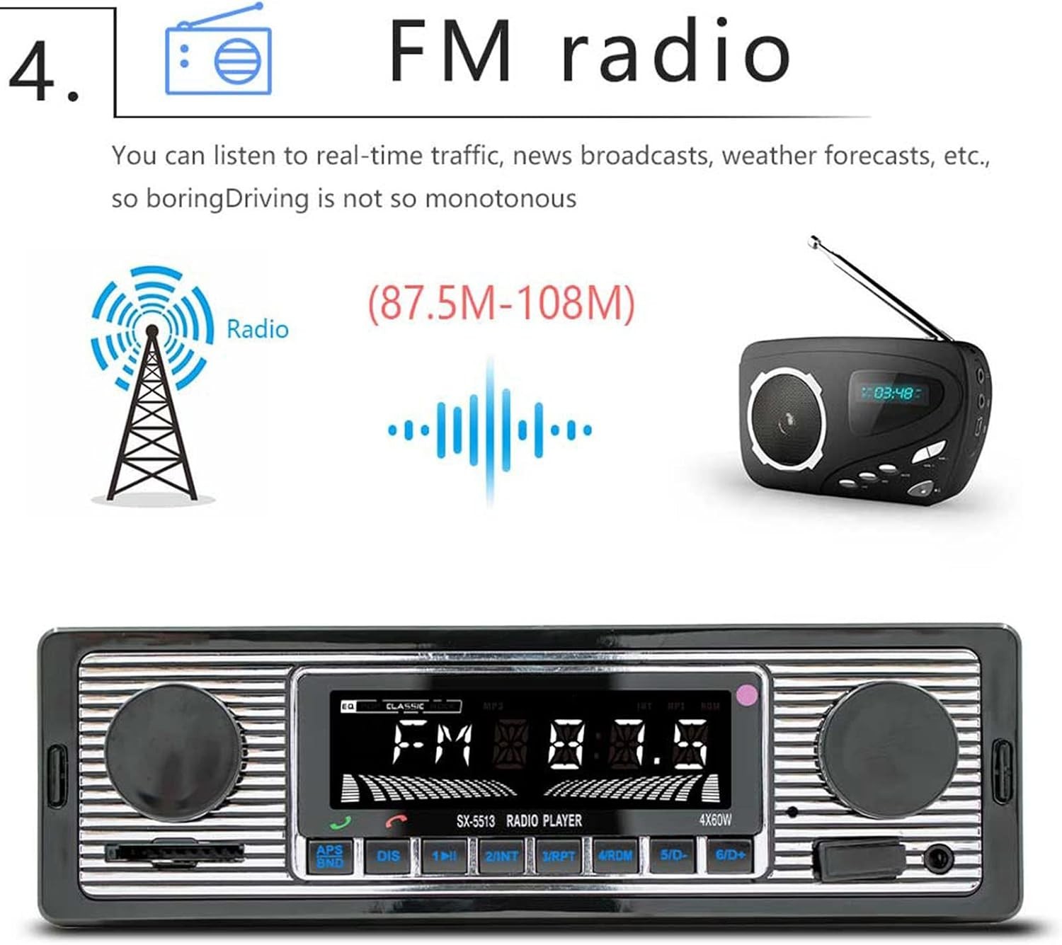 Bluetooth MP3 Player for Cars: USB/AUX Inputs & 4 Channel Sound Experience