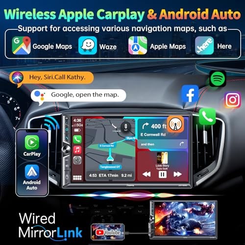 7″ Double Din Car Stereo Compatible with Wireless Apple CarPlay & Android