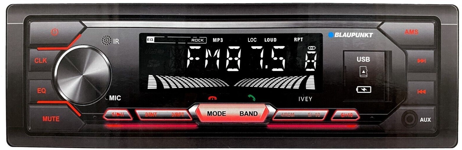 Blaupunkt IVEY Single DIN Car Stereo Bluetooth Receiver with USB Aux Input
