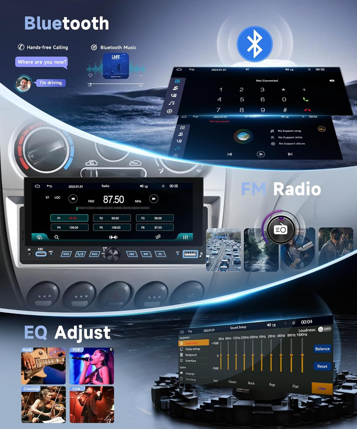 Single Din Car Stereo, 6.86″ Touch Screen Car Radio with Wireless & Wired Carpla