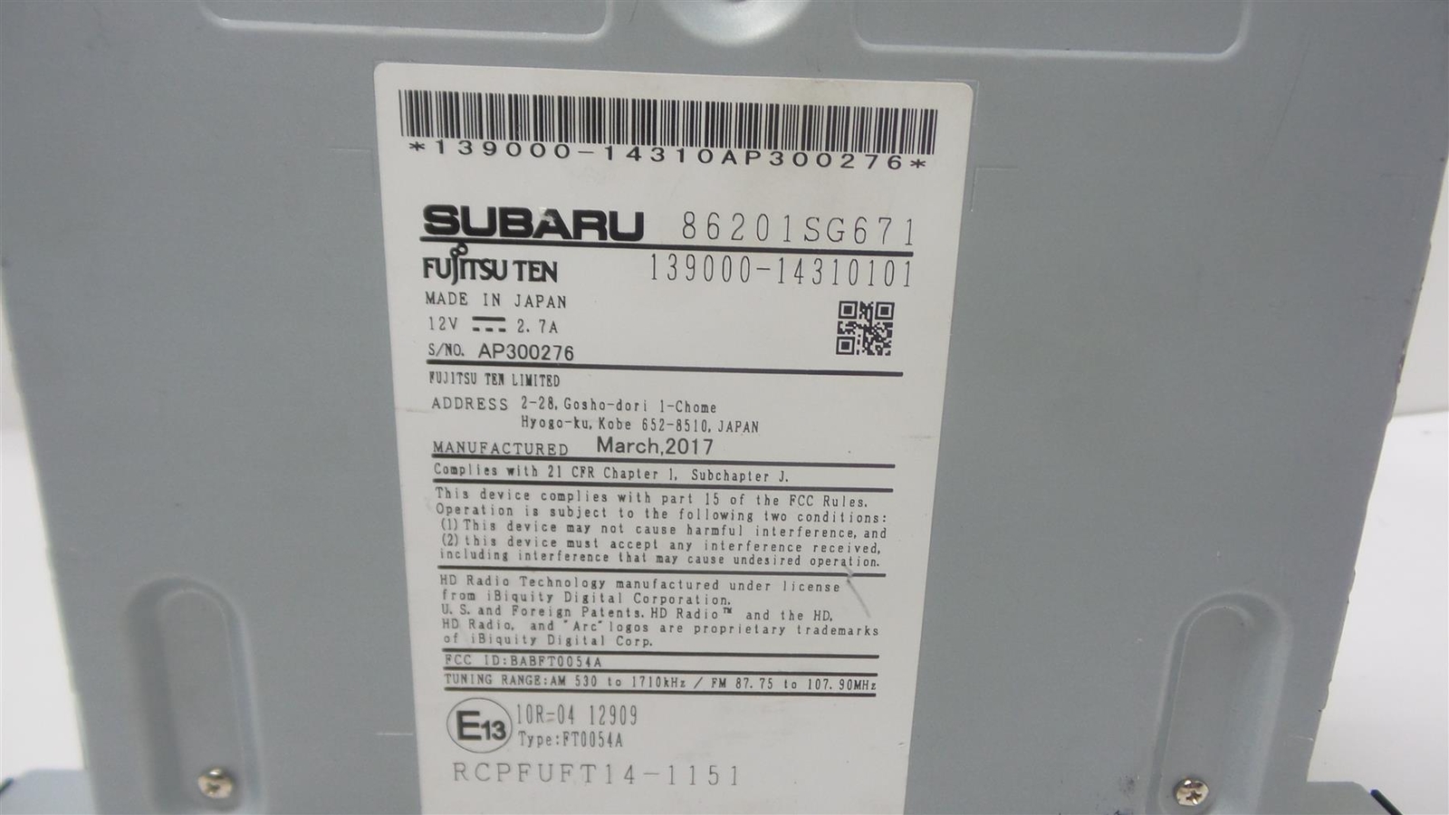 SUBARU FUJITSU TEN 86201SG671 CAR RADIO – Free shipping