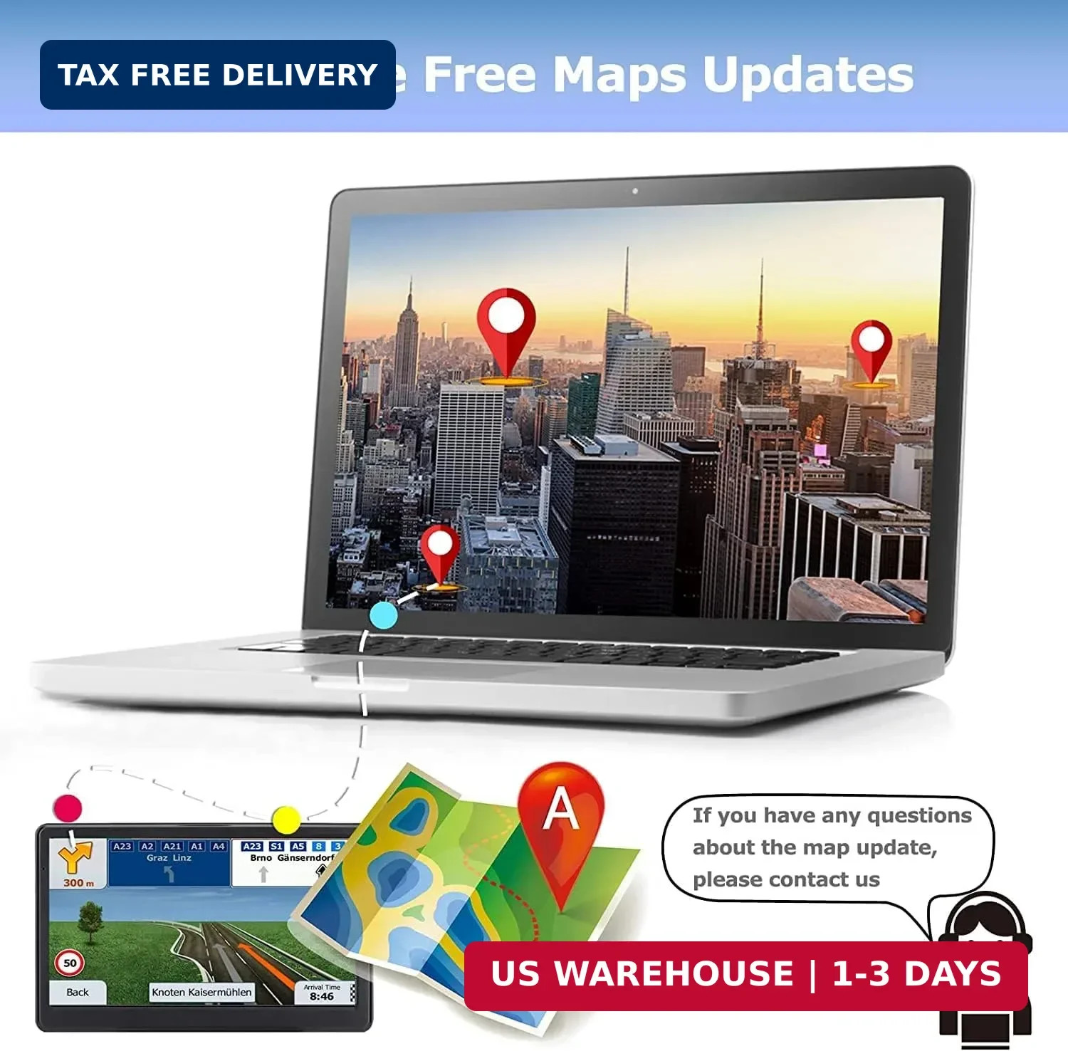 GPS Navigator for Car Truck RV, Latest 2025 Map, 7 inch Touch Screen Real Voice