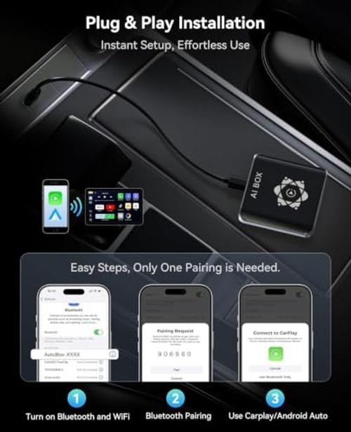 AI Box for Factory Wired CarPlay, Wireless CarPlay & Android Auto Adapter Black