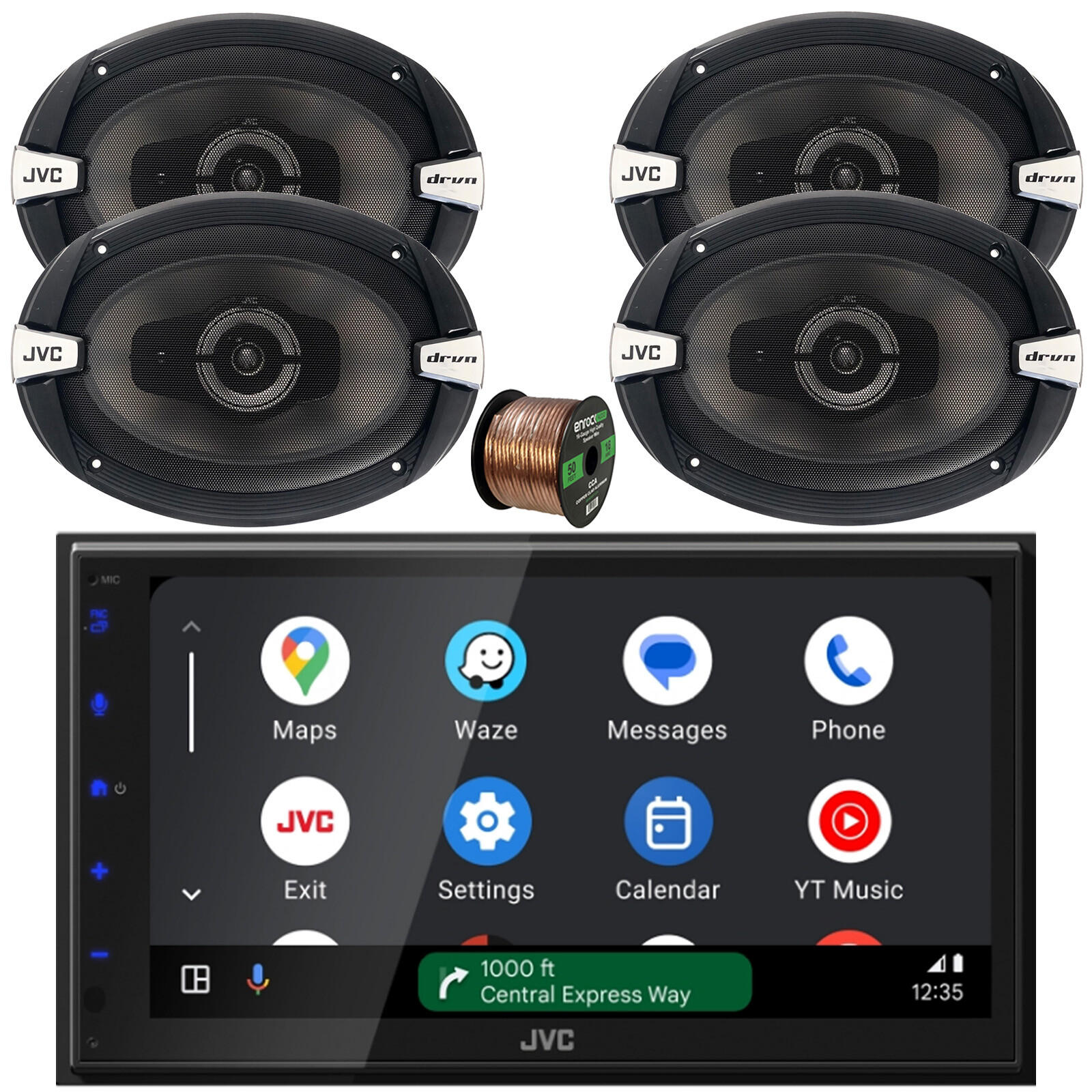 JVC KW-M690BW 6.8″ Touchscreen WiFi Bluetooth Radio, 4x 6×9″ 500W Speaker w/Wire