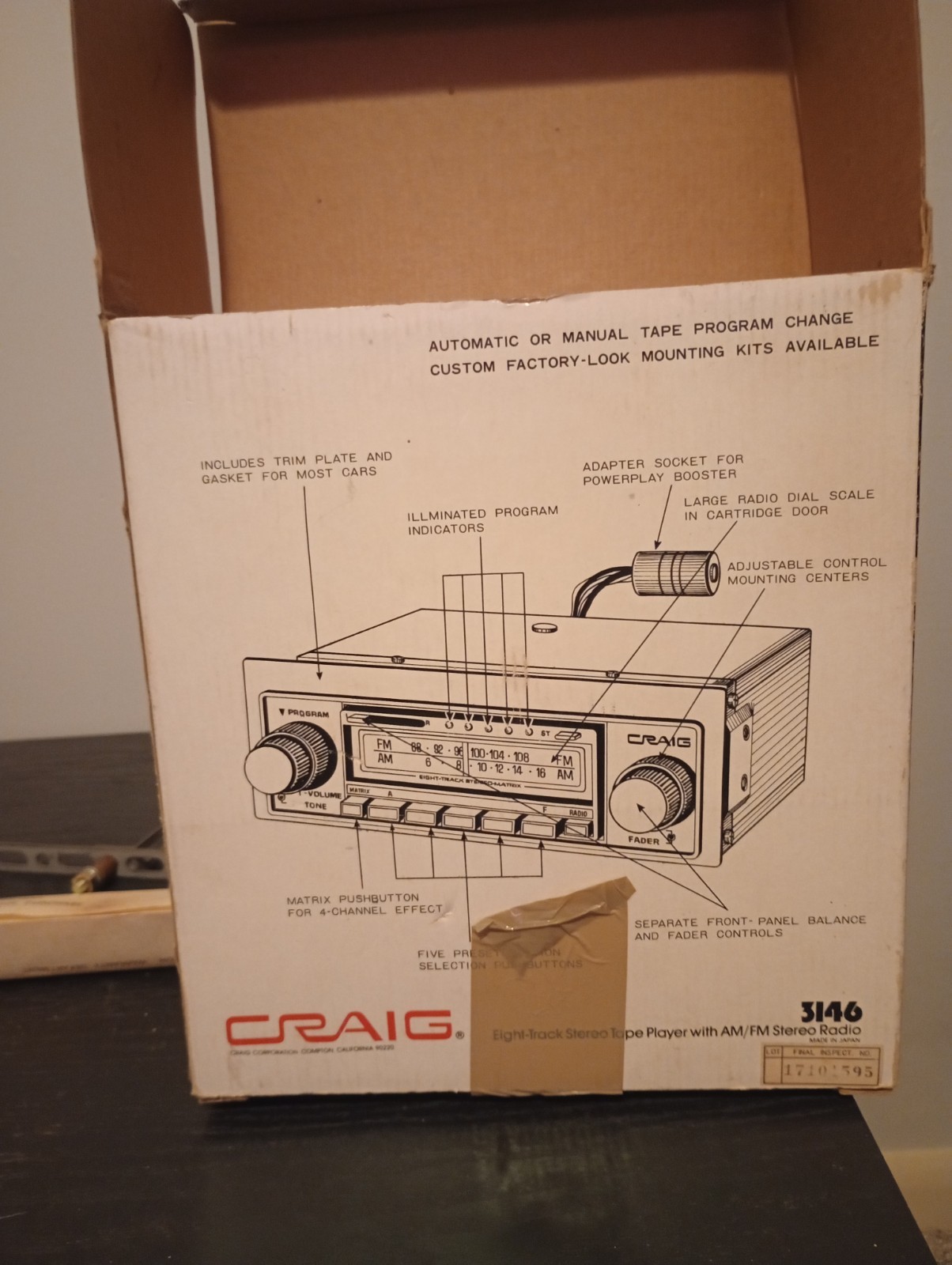 Craig 3146 AM/FM 8-track Car Stereo WORKS Original Box And Never Used Faceplate