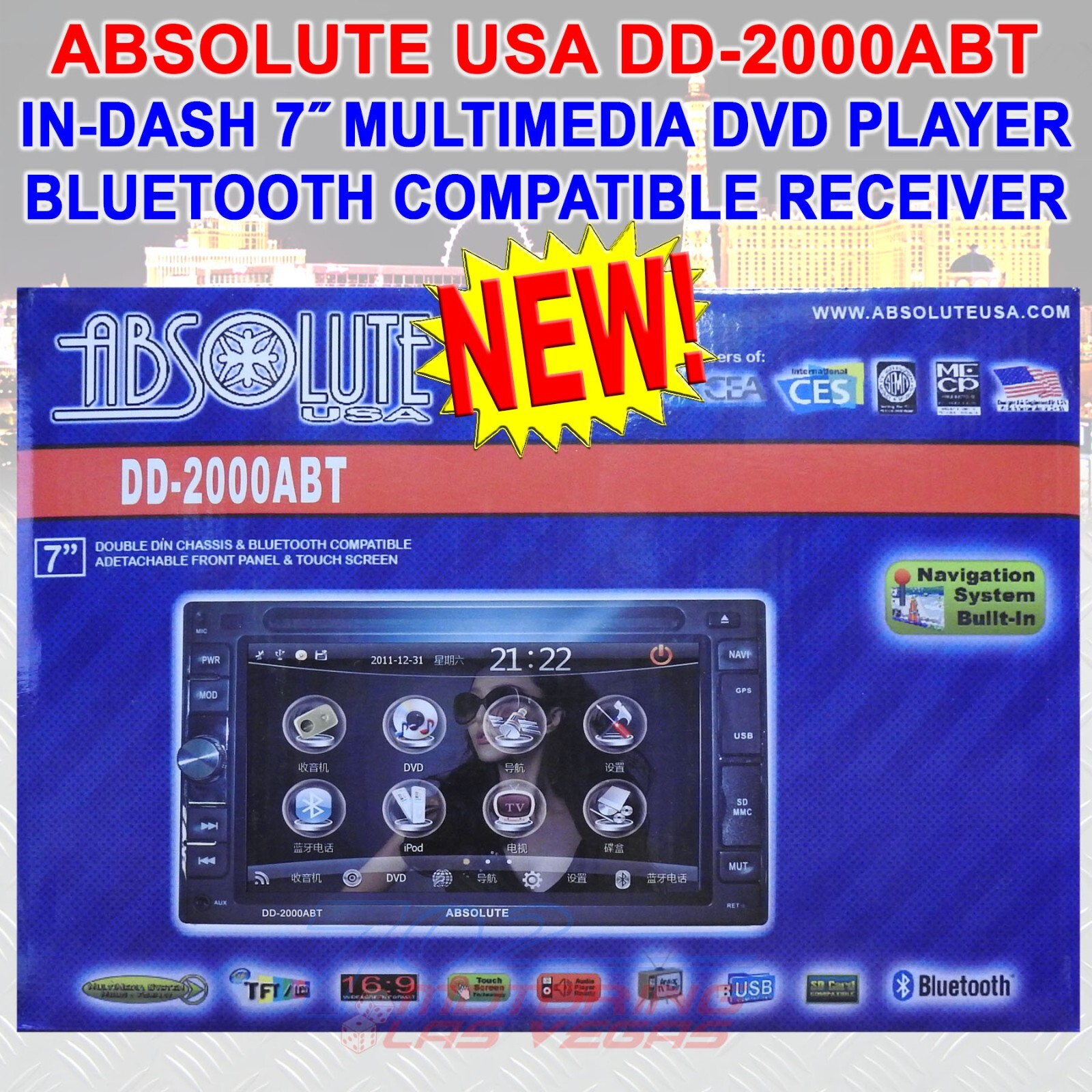 ABSOLUTE USA DD2000ABT IN-DASH MULTIMEDIA DVD PLAYER RECEIVER VCD MPEG4 MP3 CDR