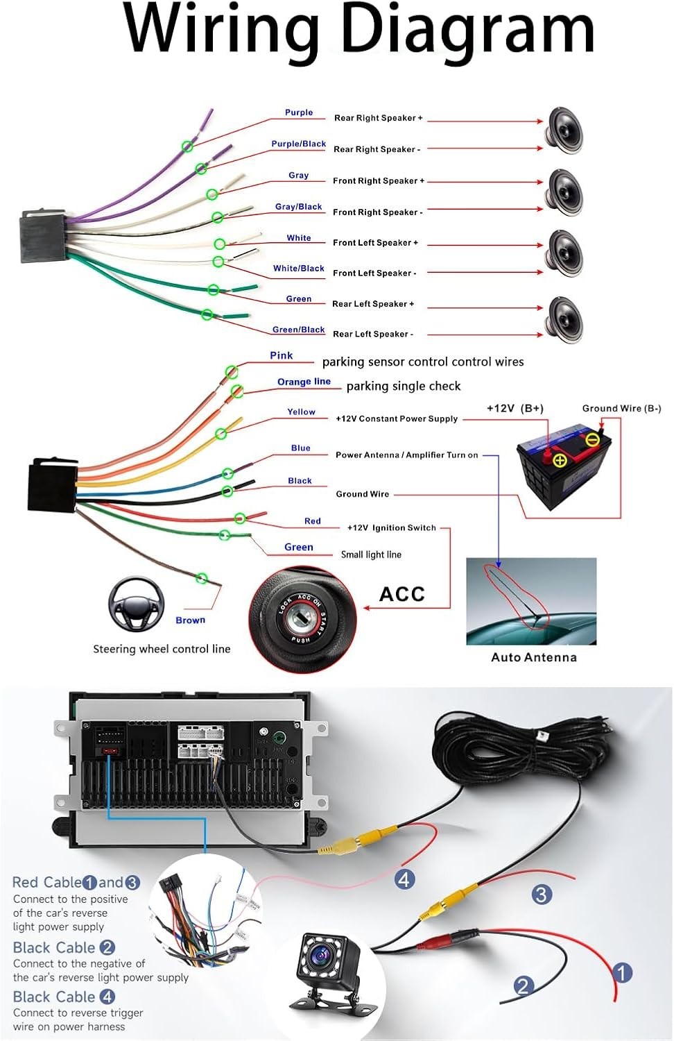 Bluetooth 5.2 Touchscreen Car Audio with Backup Camera & Steering Wheel Control