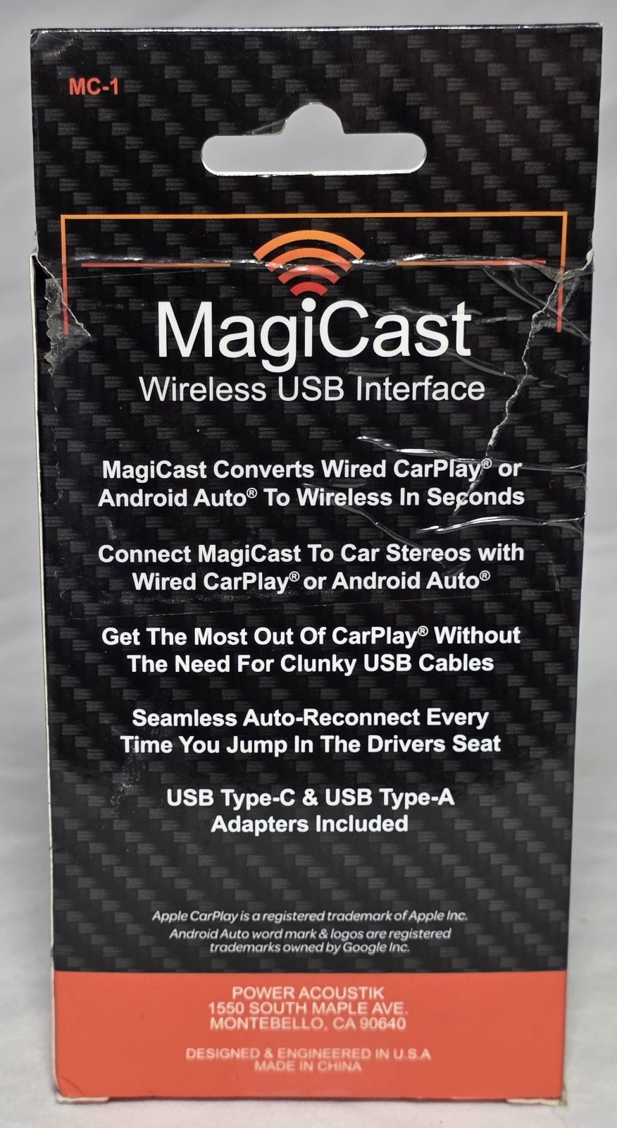 Power Acoustik MagiCast MC-1 Wireless CarPlay / Android Auto USB Interface NEW