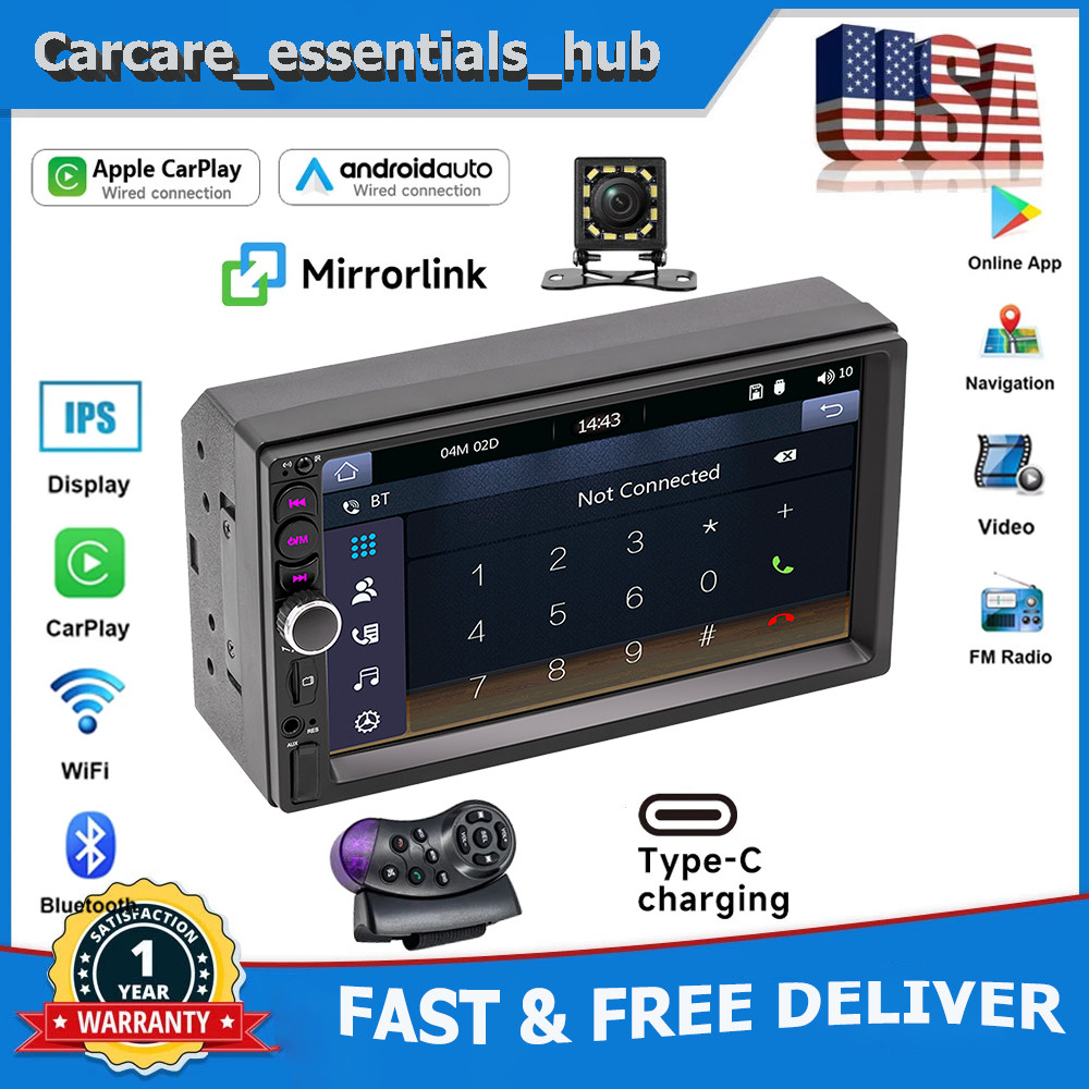 2DIN Double 7” Touchscreen Car Stereo with Bluetooth, GPS& Apple/Android CarPlay
