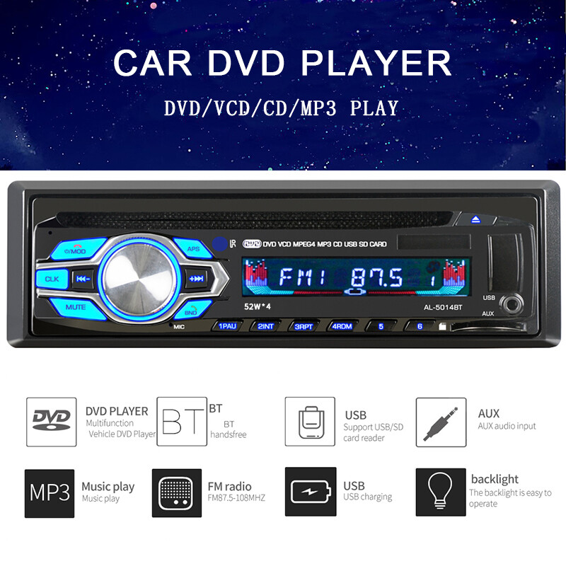 Single 1 Din Car Radio DVD CD MP3 Player Audio Stereo USB FM Bluetooth In-dash