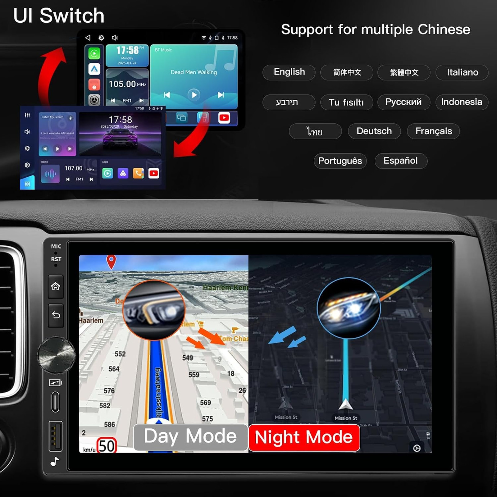 7 Inch QLED Car Stereo Touchscreen Double Din Radio Apple Carplay Android Auto