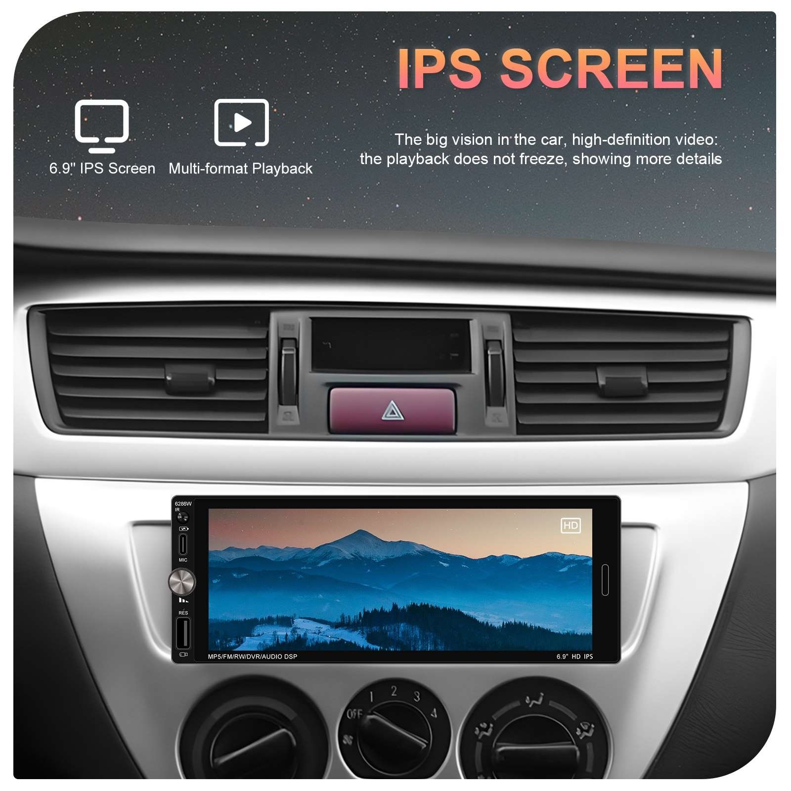 Single 1 Din Car Stereo Wireless CarPlay 6.8″ Touchscreen Bluetooth Radio FM USB