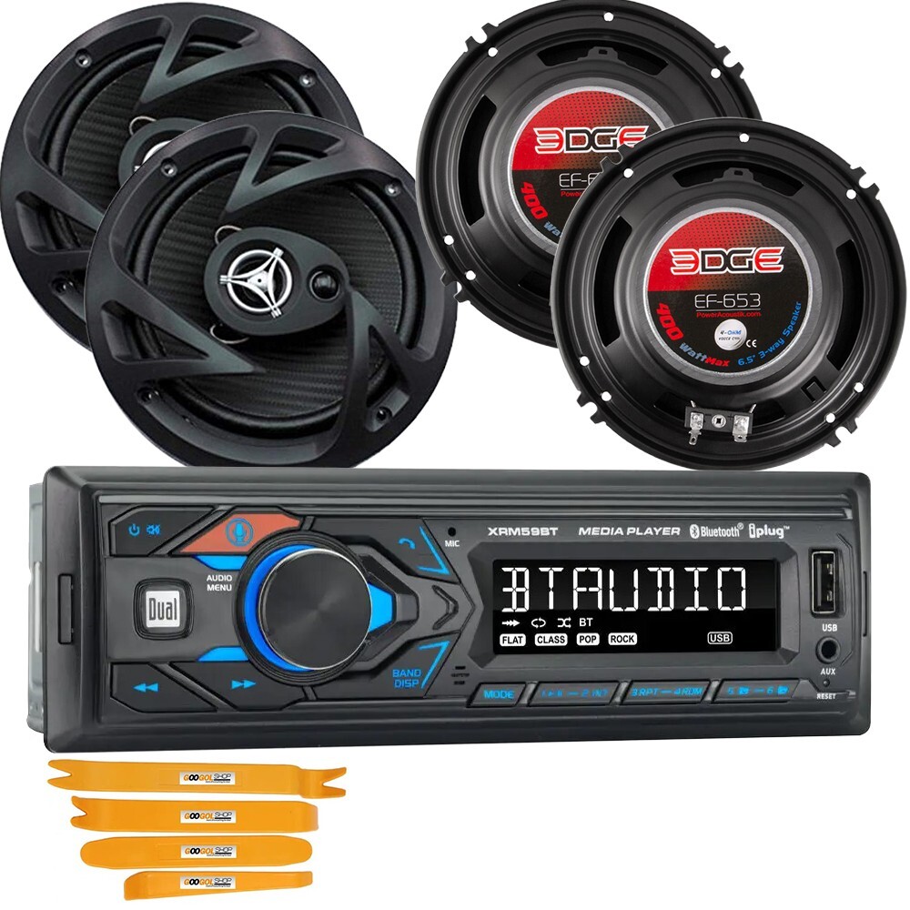 XRM59BT Single DIN AF/FM Bluetooth Receiver + 2 Pairs 6.5″ 400Watt Car Speakers