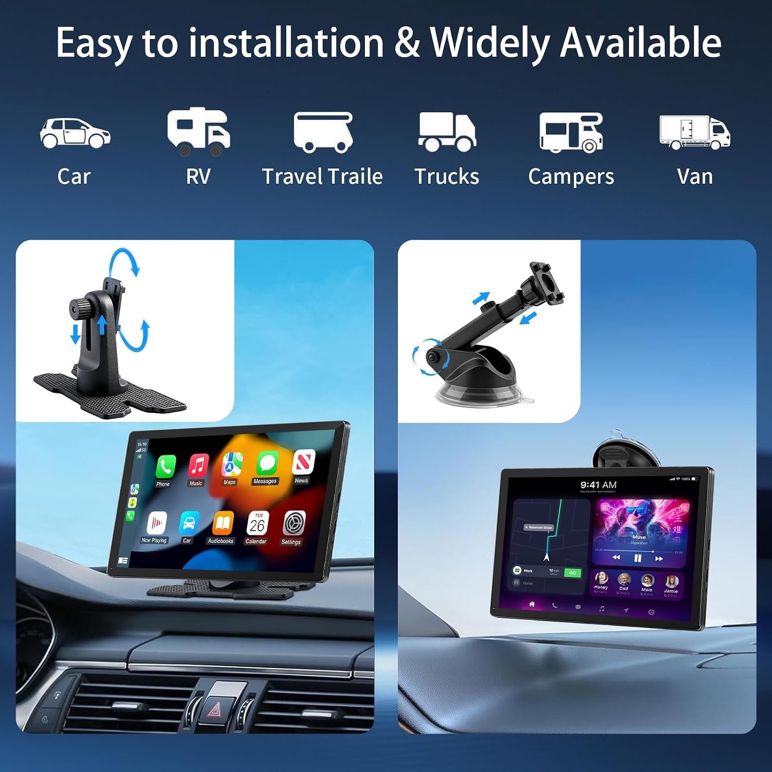 Portable 9” HD CarPlay & Android Auto Screen – Hands-Free Convenience on the Go