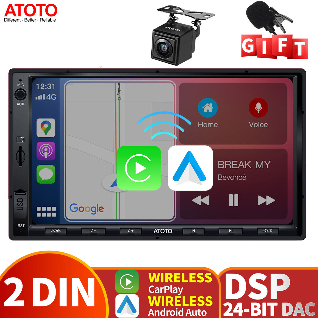 ATOTO F7WE Car Stereo HD Rearview Camera input GPS Bluetooth 7in 2Din Car Radios