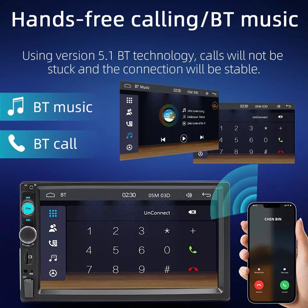 Single 1Din 7″ Touch Screen Stereo Bluetooth Car Radio Apple/Android Carplay GPS
